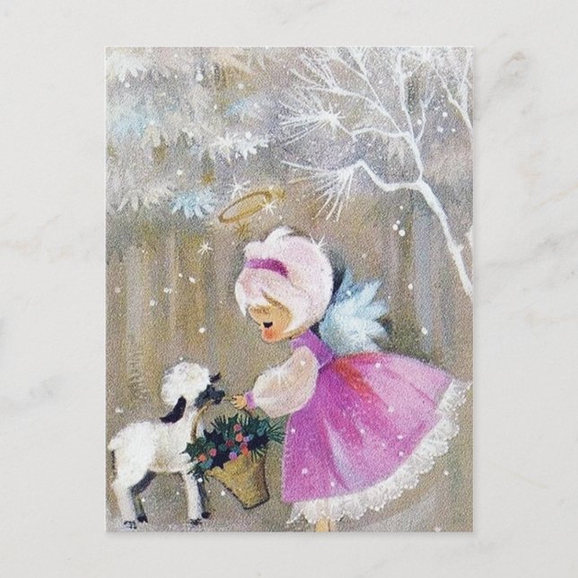 Retro Weihnachtsfeiertag Angel Postkarte (Vorderseite)