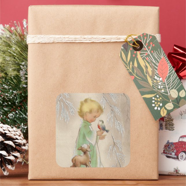 Retro Weihnachtsfeiertag Kinderaufkleber Quadratischer Aufkleber (Feiertag)