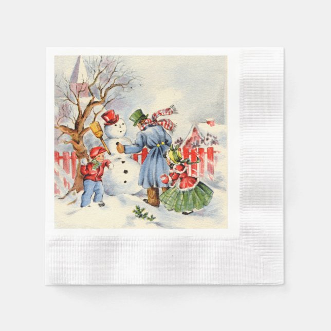 Retro-Weihnachtsfeiertag Serviette (Vorderseite)