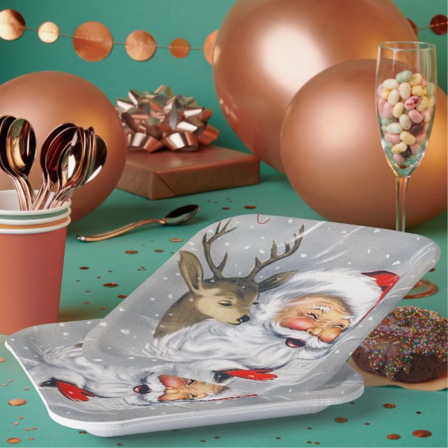 Retro Weihnachtsfeiertag Weihnachtsfest Pappteller (Multi)