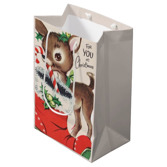 Retro-Weihnachtsfest Mittlere Geschenktüte (Vorderseite Schrägansicht)