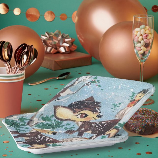 Retro Weihnachtsfest Rentier Party Pappteller (Multi)