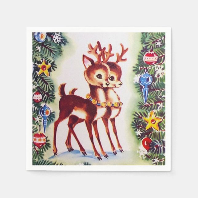 Retro Weihnachtsfest Rentier Party Serviette (Vorderseite)