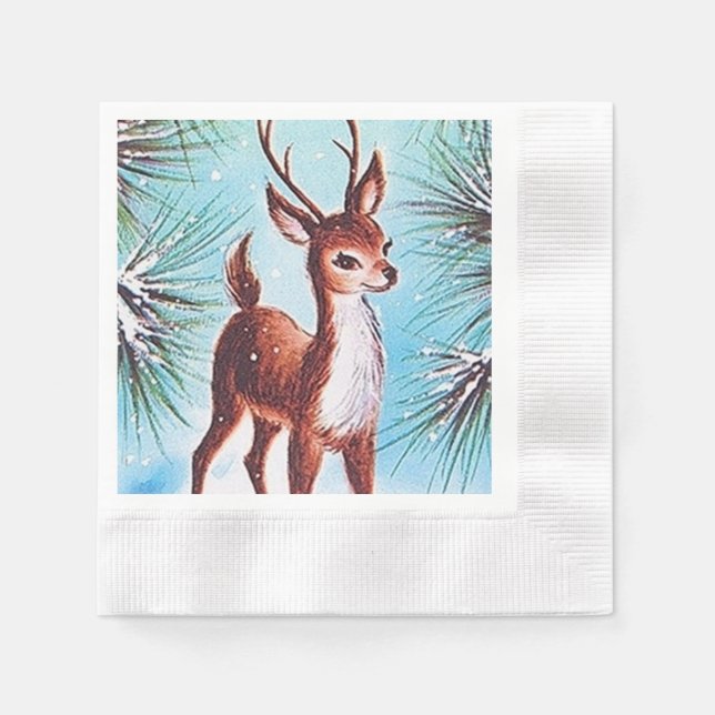 Retro-Weihnachtsfest Winterhirsche Serviette (Vorderseite)