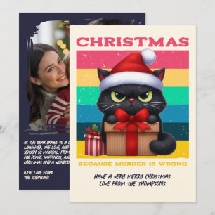 Retro-Weihnachtsfoto mit lustiger Katze im Regenbo Feiertagskarte