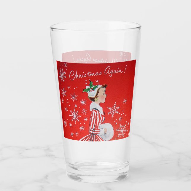Retro Weihnachtsfrau Holiday Glas (Vorderseite)