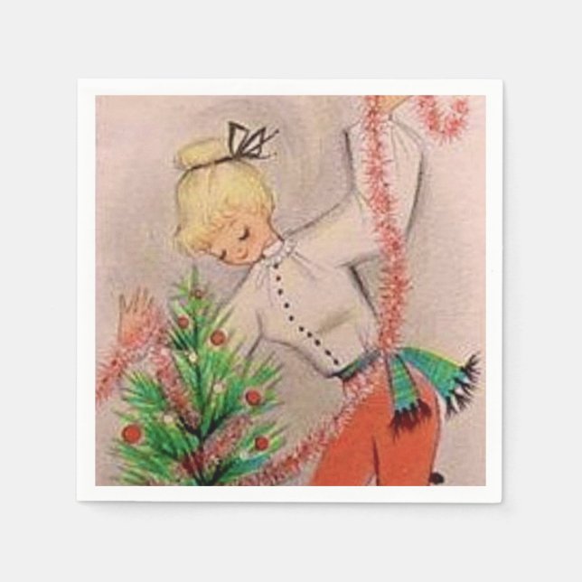 Retro Weihnachtsfrau Holiday Serviette (Vorderseite)