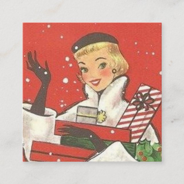 Retro-Weihnachtsfrau Weihnachtsfest Quadratische Visitenkarte (Vorderseite)