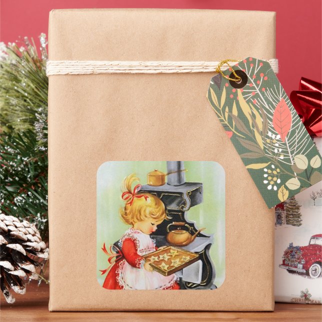 Retro Weihnachtsgebäck Quadratischer Aufkleber (Feiertag)