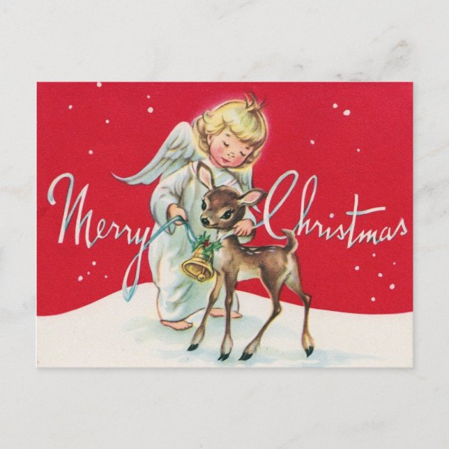 Retro-Weihnachtsgel Feiertagspostkarte (Vorderseite)