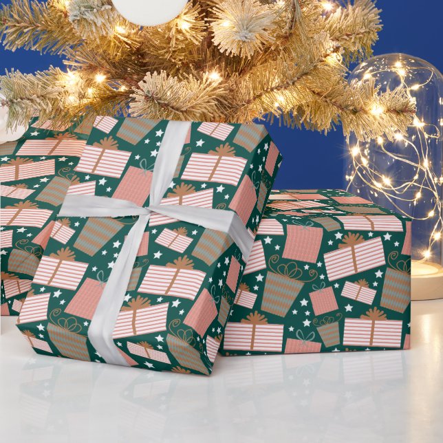 Retro Weihnachtsgeschenk Muster in Peach und Aquam Geschenkpapier (Feiertage)