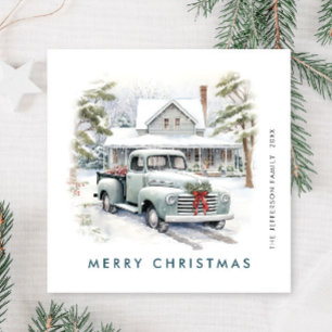 Retro-Weihnachtsgruß mit altem Bauernhof-LKW Feiertagskarte