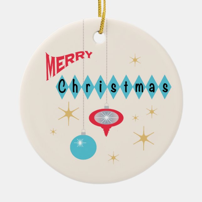 Retro Weihnachtsgrüße Keramikornament (Vorne)