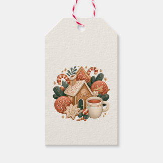 Retro-Weihnachtshaus mit Kakao und Keksen Geschenkanhänger