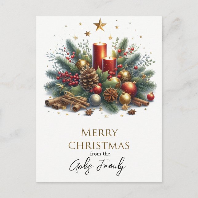 Retro Weihnachtskandale und Goldene Feiertage Postkarte (Vorderseite)