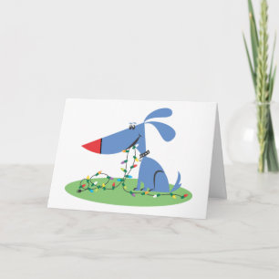 Retro-Weihnachtskarte Blaue Hund Feiertagskarte