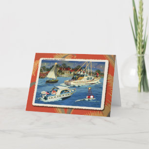 Retro-Weihnachtskarte Bootparade Feiertagskarte