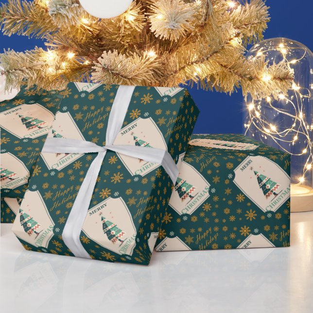 Retro Weihnachtskarte mit geometrischem Baumdesign Geschenkpapier (Feiertage)