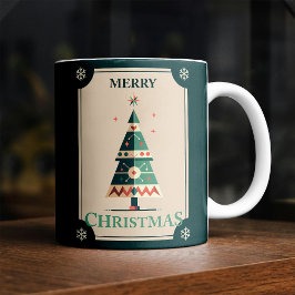 Retro Weihnachtskarte mit geometrischem Baumdesign Kaffeetasse