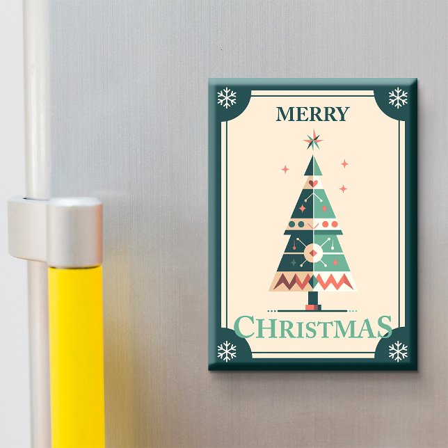 Retro-Weihnachtskarte mit geometrischem Baumdesign Magnet (Retro Christmas Card With Geometric Tree Design. Magnet )