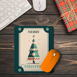 Retro Weihnachtskarte mit geometrischem Baumdesign Mousepad