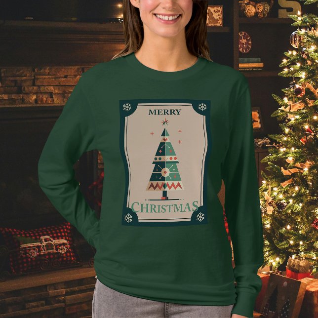 Retro Weihnachtskarte mit geometrischem Baumdesign T-Shirt (Von Creator hochgeladen)