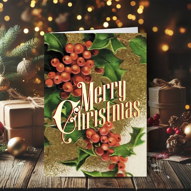 Retro Weihnachtskarte Vintag Frohe Weihnachten (Vintage Christmas cards gold foil Christmas card with retro Santa Claus)