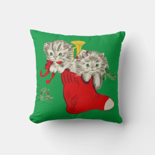 Retro Weihnachtskätzchen Kissen