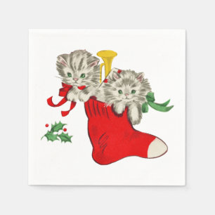 Retro Weihnachtskätzchen Serviette