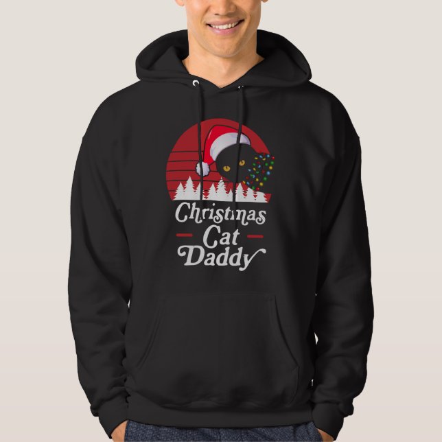 Retro Weihnachtskatze mit Weihnachts-Nekklace-Leuc Hoodie (Vorderseite)