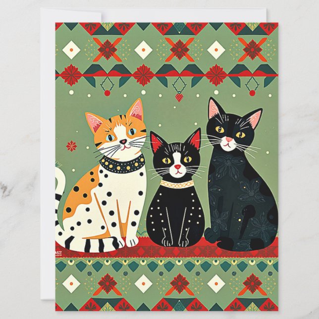 Retro-Weihnachtskatzen-Bastelpapier (Vorderseite)