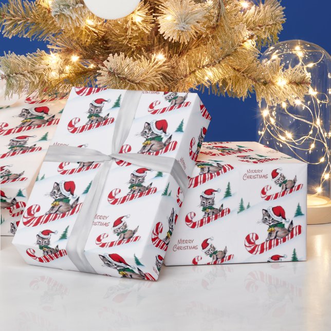 Retro Weihnachtskatzen Party Geschenkpapier (Feiertage)