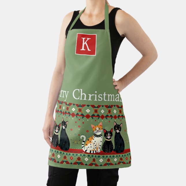 Retro Weihnachtskatzenmonogramm Schürze (InSitu)