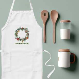 Retro-Weihnachtskranz mit Familienname Custom Lange Schürze