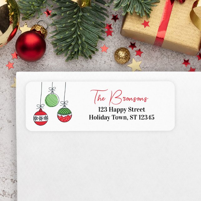 Retro-Weihnachtskugeln (Ornament Return Address Label for Christmas Cards)
