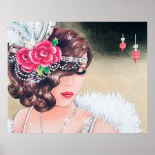 Retro Weihnachtskunst Deko Lady Poster