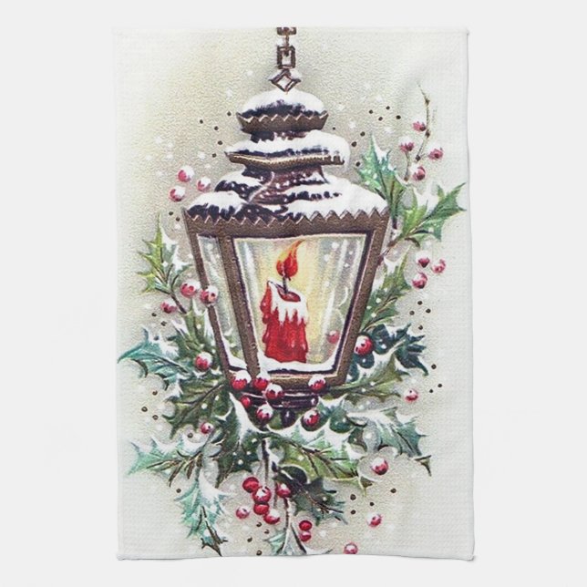 Retro-Weihnachtslattern Geschirrtuch (Vertikal)