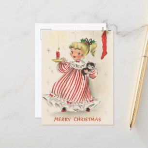 Retro-Weihnachtsmädchen Feiertagspostkarte