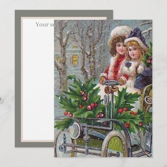 Retro Weihnachtsmädchen hinzufügen Stimmung Mitteilungskarte (Vorne/Hinten)