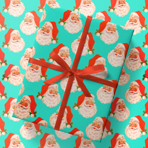 Retro Weihnachtsmann Aqua Weihnachtspapier Geschenkpapier