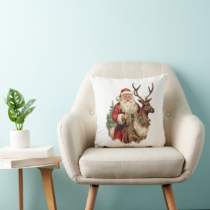 Retro Weihnachtsmann auf einem Rentier Weihnachten Kissen