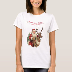 Retro Weihnachtsmann auf einem Rentier Weihnachten T-Shirt
