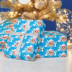Retro Weihnachtsmann Blaues Weihnachten Geschenkpapier
