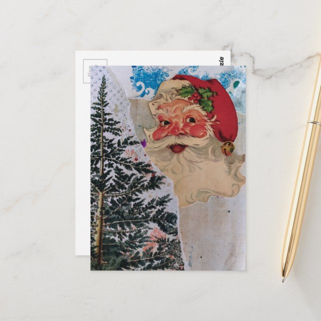Retro-Weihnachtsmann-Collage Postkarte (Vorderseite/Rückseite Beispiel)