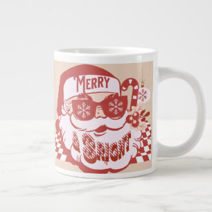 Retro Weihnachtsmann Frohe Weihnachten Pink Rot   Jumbo-Tasse