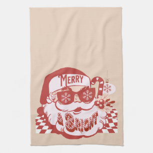 Retro Weihnachtsmann Frohe Weihnachten Rosa Rot   Geschirrtuch