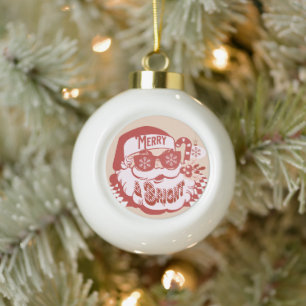 Retro Weihnachtsmann Frohe Weihnachten Rosa Rot Keramik Kugel-Ornament