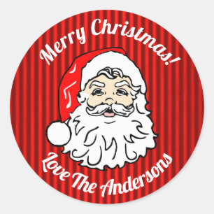 Retro-Weihnachtsmann-Gesicht Rot Personalisiert Runder Aufkleber