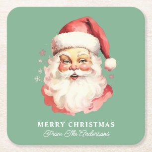 Retro Weihnachtsmann Grüne Personalisierte Name We Rechteckiger Pappuntersetzer