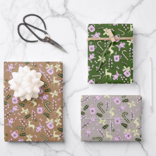Retro-Weihnachtsmann-Hirsch-Leckerei-Weihnachten Geschenkpapier Set
